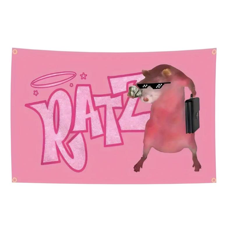 DATZ Pink Rat Funny Flag 3 x 5 ft, Funny Poster with 4 Brass Grommets, Indoor College Dorm Party Tapestry