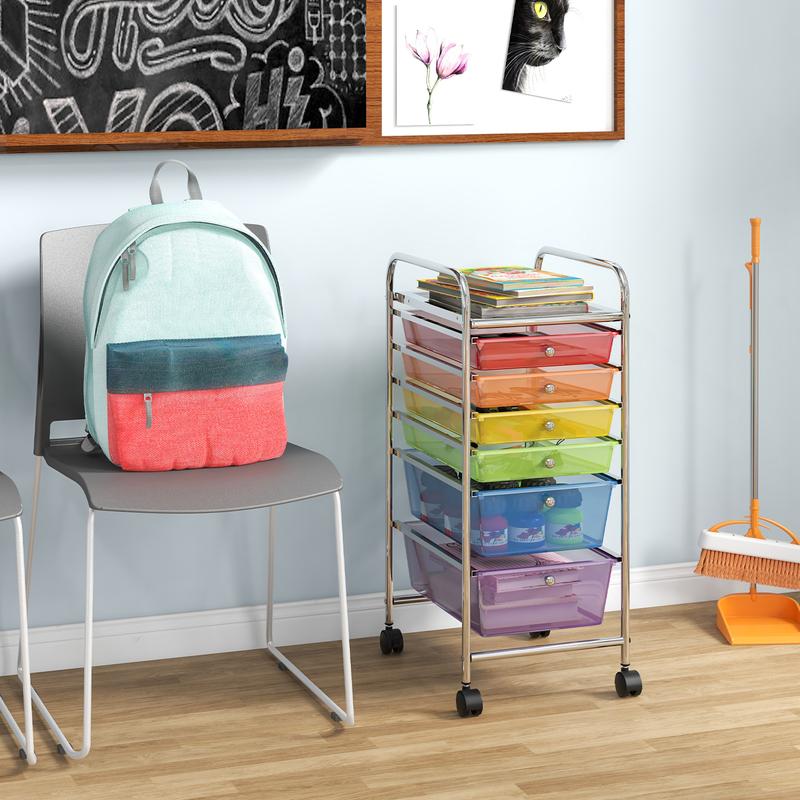 FestivalJoy-6 Storage Drawer Cart Rolling Organizer Cart for Tools Scrapbook Paper Home Office School Multipurpose Mobile Utility Cart