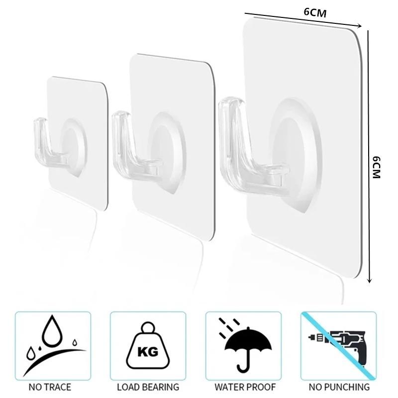 Transparent Self Adhesive Hooks, 10pcs  Strong Sticky Hooks, Key Storage Hanger for Kitchen Bathroom Door Wall