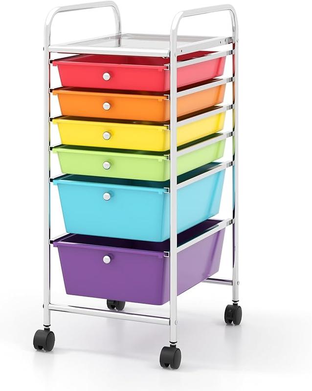 FestivalJoy-6 Storage Drawer Cart Rolling Organizer Cart for Tools Scrapbook Paper Home Office School Multipurpose Mobile Utility Cart