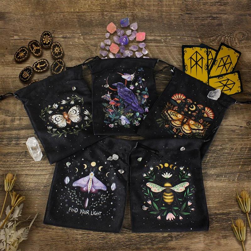 Velvet Tarot Bag, 1 Count Exquisite Butterfly Printed Dice Tarot Card Bag, Multifunctional Bag for Home Dormitory Office School, Festival  Decor