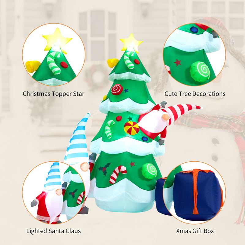 SUNGIFT 7FT Giant Inflatable Christmas Tree with Santa Claus & Gift Box - Indoor Outdoor Yard Decoration Ornaments