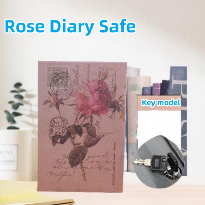 Creative Book Storage Box, 1 Count Rose Pattern Key Design Book Safe, Home Office Storage Box for Card Cash Necklace Jewelry