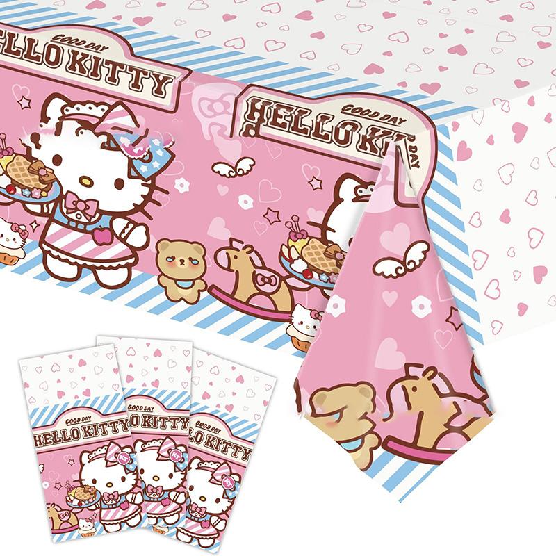 Cute Sanrio Hello Kitty Birthday Party Supply Cake Tablecloth Flag Decoration Disposable Tableware Kids Gifts Party