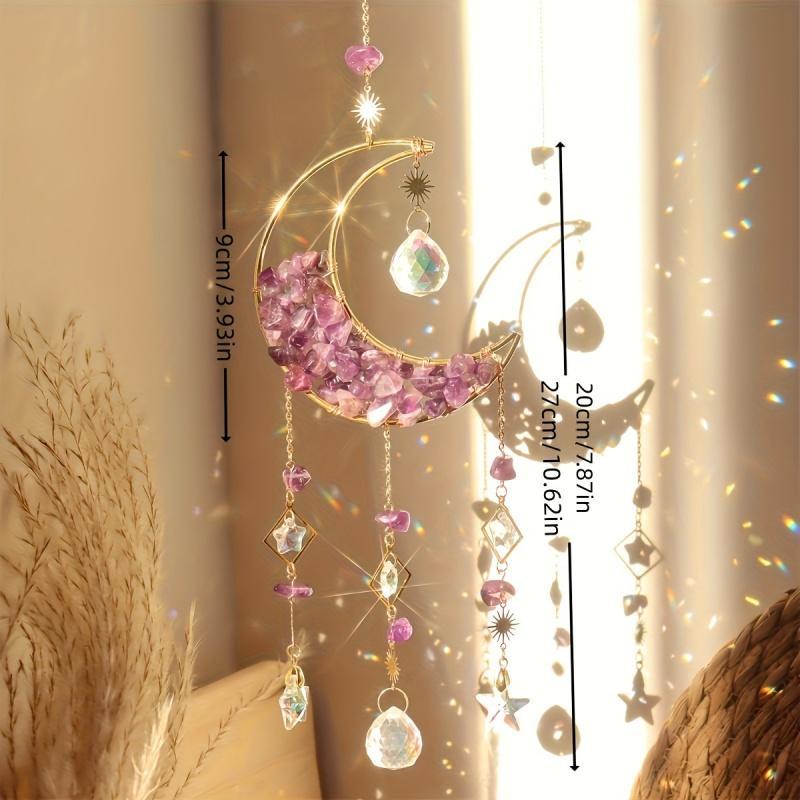 Crystal Sun Catcher, 1 Count Colorful Moon Design Hanging Ornament, Hanging Decor for Home Living Room Bedroom, Home Decor, Room Decor