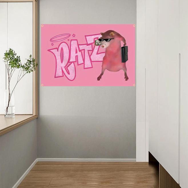 DATZ Pink Rat Funny Flag 3 x 5 ft, Funny Poster with 4 Brass Grommets, Indoor College Dorm Party Tapestry