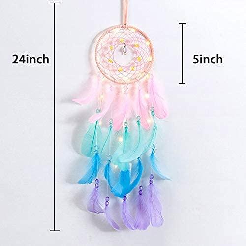 Dream Catcher Wall Decor, Handmade Dream Catcher with LED Light, Colorful Feather Dream Catchers Wall Decor, Dreamcatchers Gift for Girls Kids Women