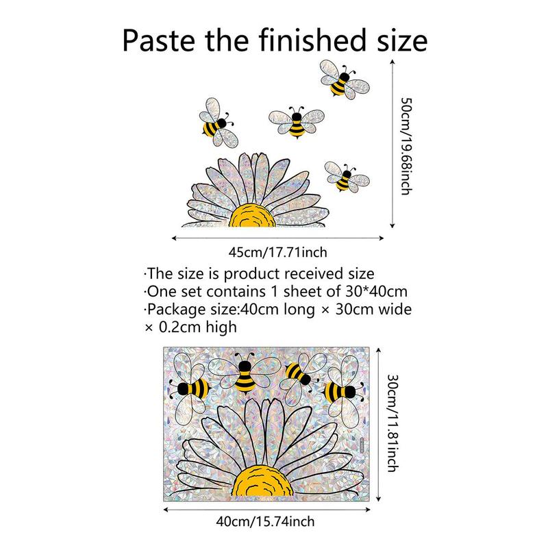 Daisy & Bee Pattern Static Cling Window Sticker, Window Decal, Decorative Window Cling for Home Decor, Room Decor