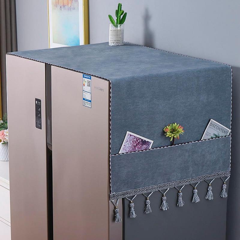 Fridge Dust Cover Fridge Dust Proof Cover Front Load with Storage Pockets Anti-Slip Washer And Dryer Top Covers Tassels 67In x 23In  170cm x 60cm Washing Machine Top Cover - Grey