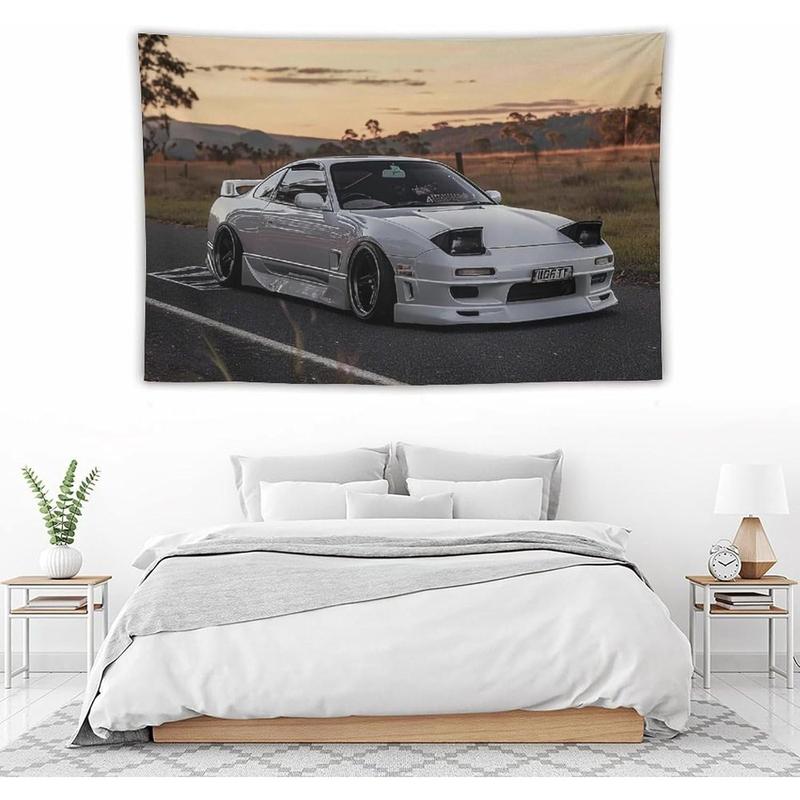 Black Friday Deals-CLiqr Car Tapestry White Jdm Car 240sx Jump Light Classic Wall Hanging Aesthetic Decoration For Bedroom Living Room Wall Art Tapestries 40