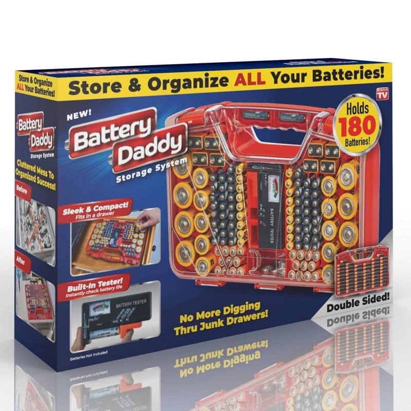 Ontel Battery Daddy Storage Case with Tester, Stores & Protects Up to 180 Batteries