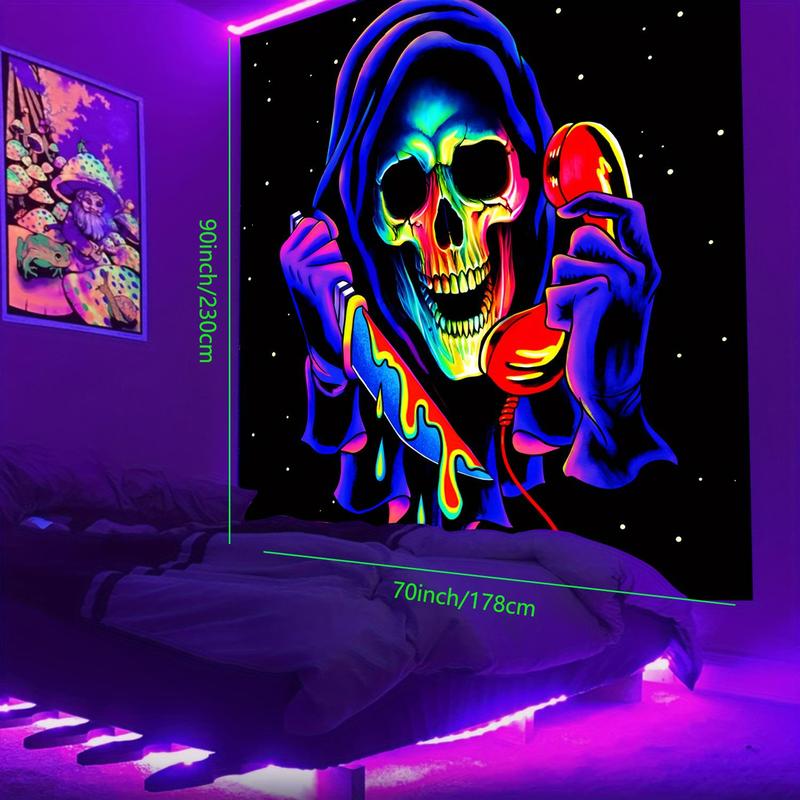 Halloween Decor Skull Pattern Tapestry, Halloween Glow in The Dark Wall Hanging Blanket, Wall Art Decor for Home Living Room Bedroom