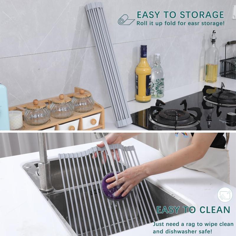 Foldable Kitchen Sink Drain Rack, 1 Count Stainless Steel Dish Drying Rack, Kitchen Sink Storage Rack, Home Organizer for Kitchen