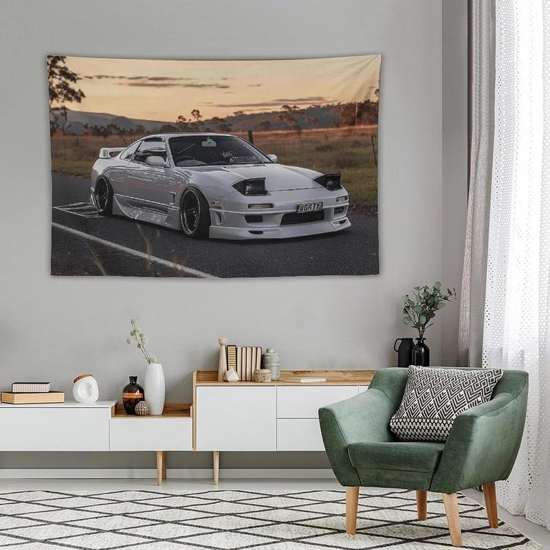 Black Friday Deals-CLiqr Car Tapestry White Jdm Car 240sx Jump Light Classic Wall Hanging Aesthetic Decoration For Bedroom Living Room Wall Art Tapestries 40