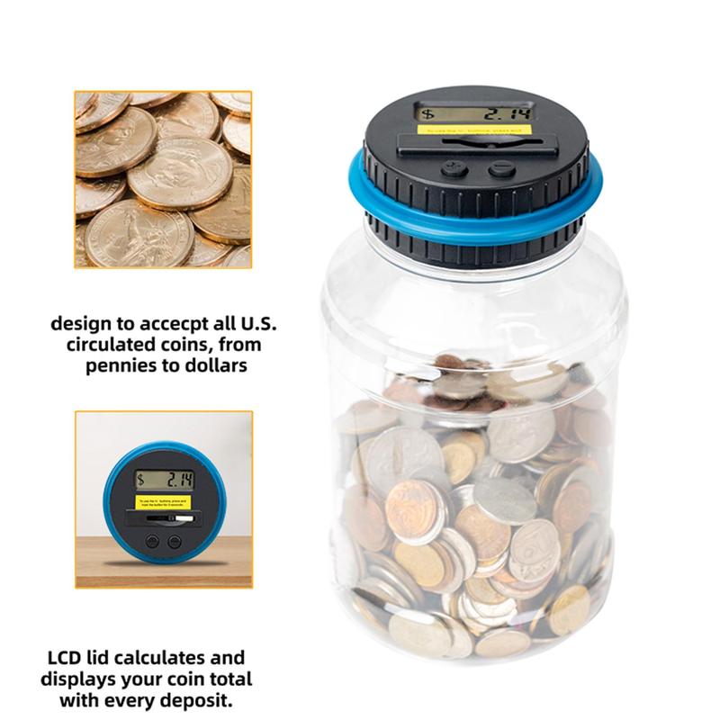 Smart Digital Piggy Banks, Electronic Counting Digital Coin Bank, Transparent Money Saving Jar, Gift Ideas (Battery Required, Battery Not Included)