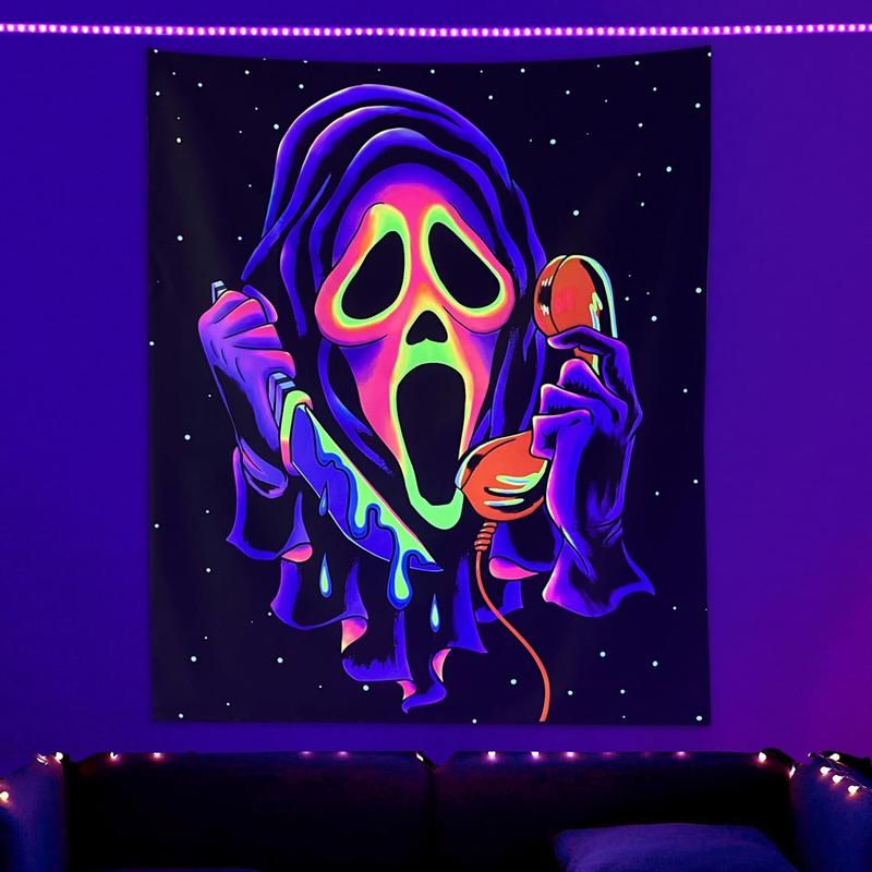 Blacklight Horror Skull Tapestry, UV Reactive Tapestries Wall Hanging, Glow in The Dark Party Backdrop Tapestry for Bedroom, Living Room - 30