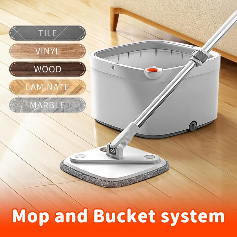 Spin Mop & Bucket Set Light Gray 10Pcs with Self-Separating Dirty Water & Clean Water System, Self-Drying 360° Spin Square Mop Head for Hardwood Tile Marble Floors,Cleaning Mop after the party,adjustable hand tool,Mother's Day Gift