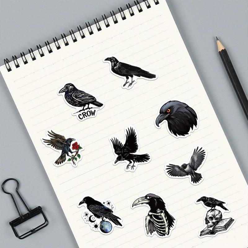 Crow Pattern Sticker, 50pcs set Self Adhesive Decorative Stickers, DIY Decals for Water Bottle, Laptop, Phone Case, Scrapbooking, Journal Making