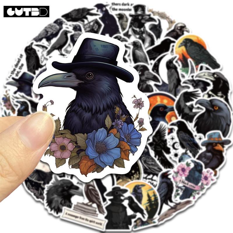 Crow Pattern Sticker, 50pcs set Self Adhesive Decorative Stickers, DIY Decals for Water Bottle, Laptop, Phone Case, Scrapbooking, Journal Making