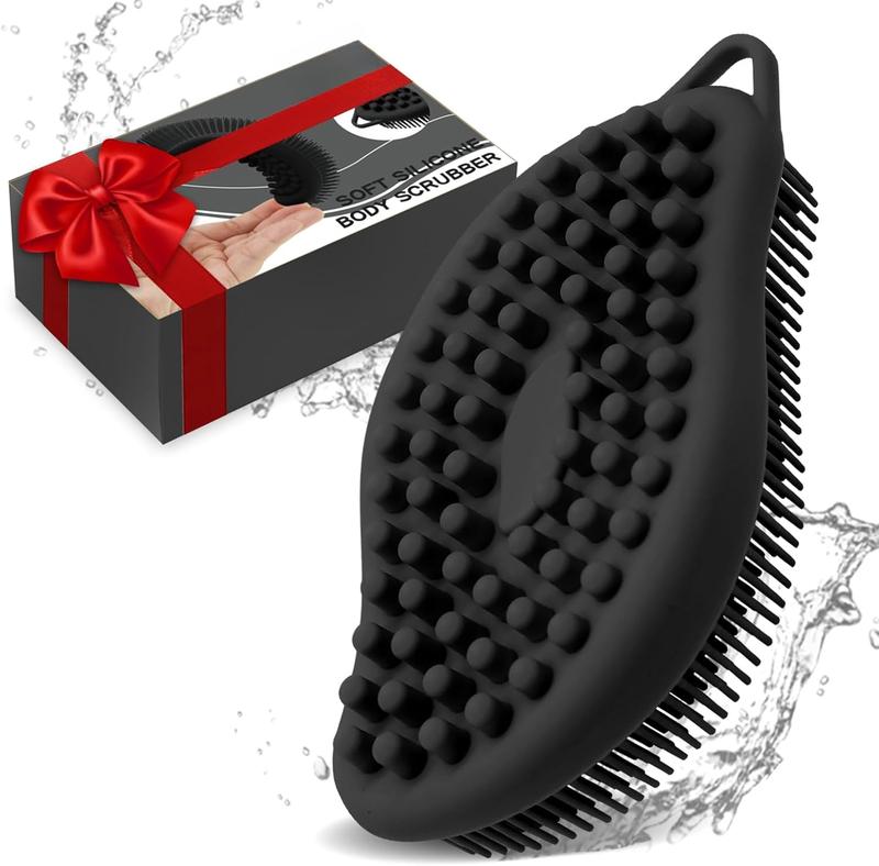 Silicone Body Scrubber Pro 2-in-1 Shower Scrubber for Body Care, Lathers Well, Silicone Loofah and Body Scrubber Exfoliator for Men and Women (Black, Body + Massage)