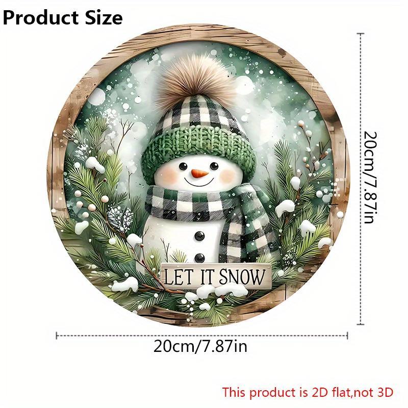 Christmas Snowman Pattern Wooden Hanging Sign, 1 Count Let It Snow Round Sign, Cute Winter Hanging Sign for Front Door Wall Decor