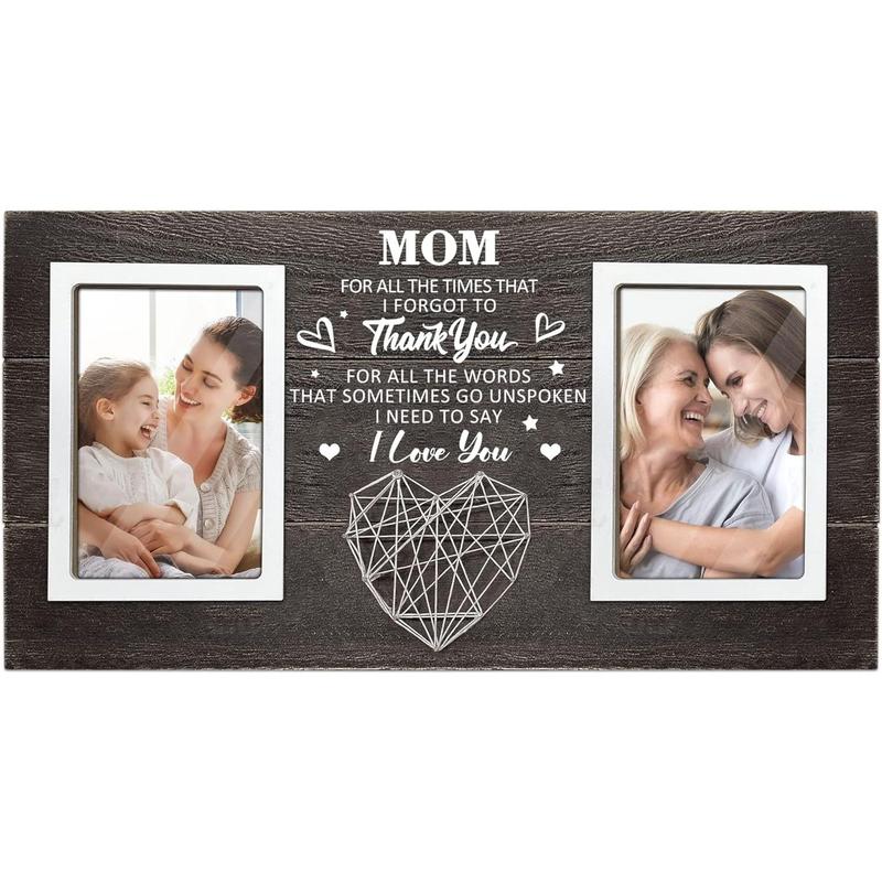 Mothers Day Mom Gifts from Daughter, Gifts for Mom from Son, Mom Picture Frame Great Mom Gift from Daughter Son on Mother's Day, Mom Birthday Gifts Holds 2 4x6 Inches Photos Decor Glass Wall Cotton Decoration Hanging Mdf Standing