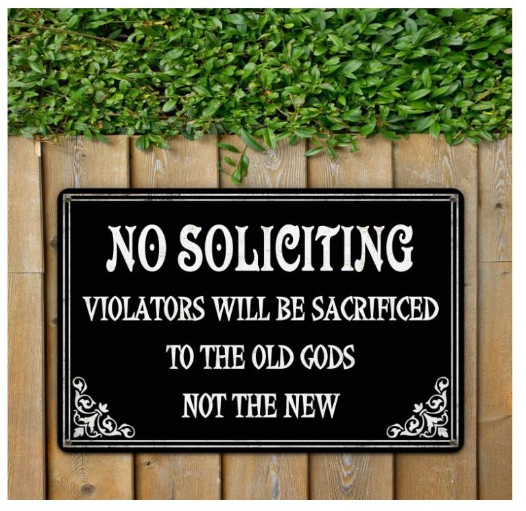 No Soliciting Sign For House Halloween Decor Funny Gothic Home Decor Goth Kitchen Decor Witchy Gifts Cool Bedroom 12x8 Inch Decoration Hanging