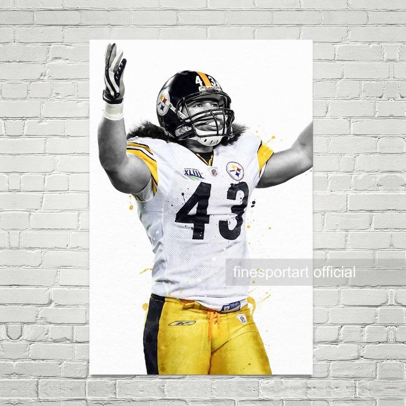 Troy Polamalu Poster, Canvas, Football print, Sports wall art, Kids room decor, Man Cave, Gift