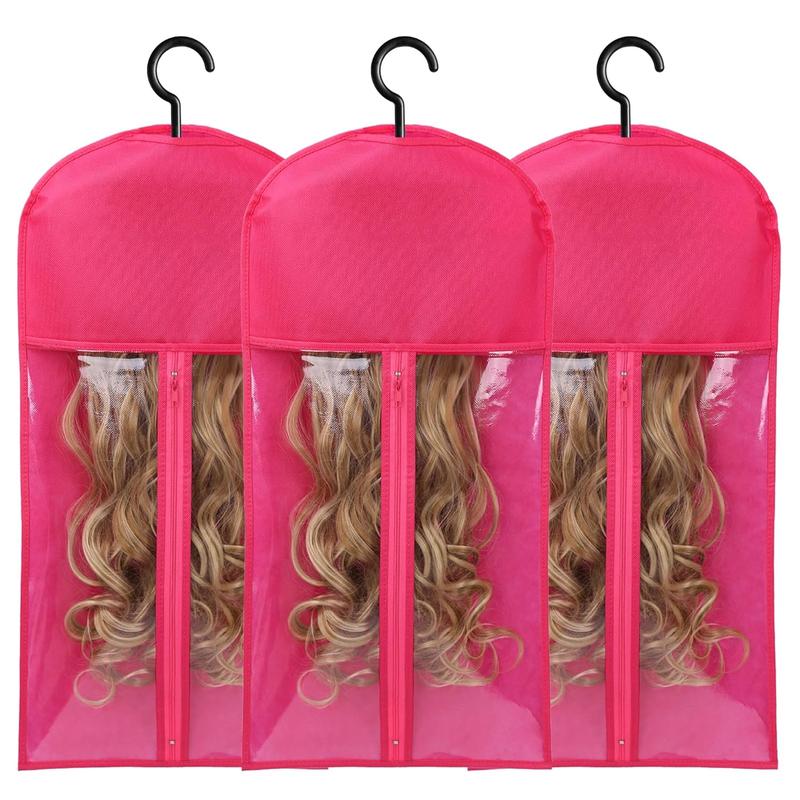 3PCS Hair Extension Storage Extension Holder Dust-Proof Wig Storage for Multiple Wigs Bags Storage with Hanger Wig Holder for Multiple Wigs Stand Hair Extensions, Wigs & Accessories