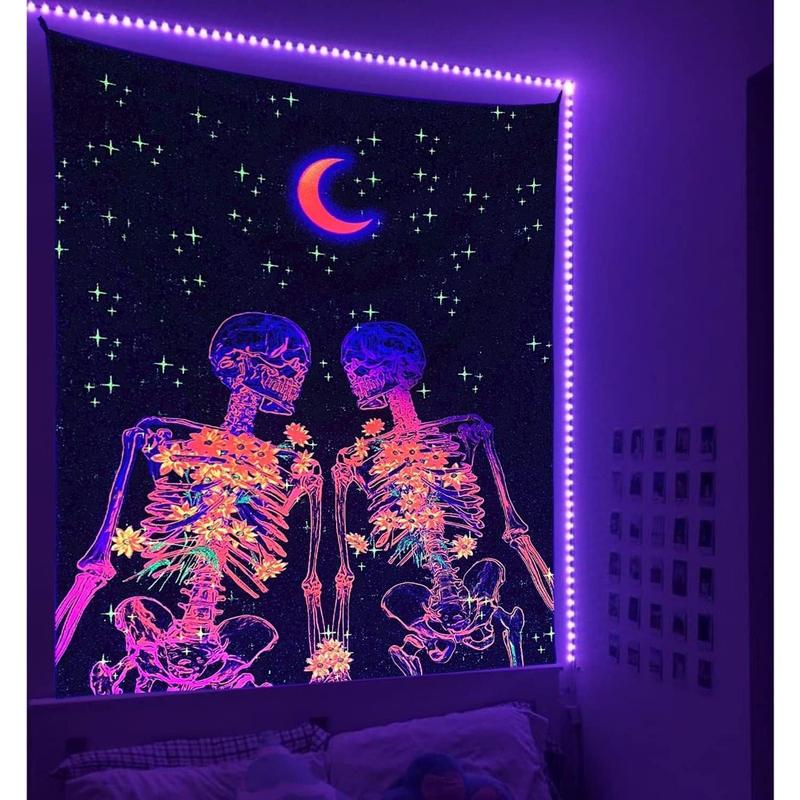 Blacklight Horror Skull Tapestry, UV Reactive Tapestries Wall Hanging, Glow in The Dark Party Backdrop Tapestry for Bedroom, Living Room - 30