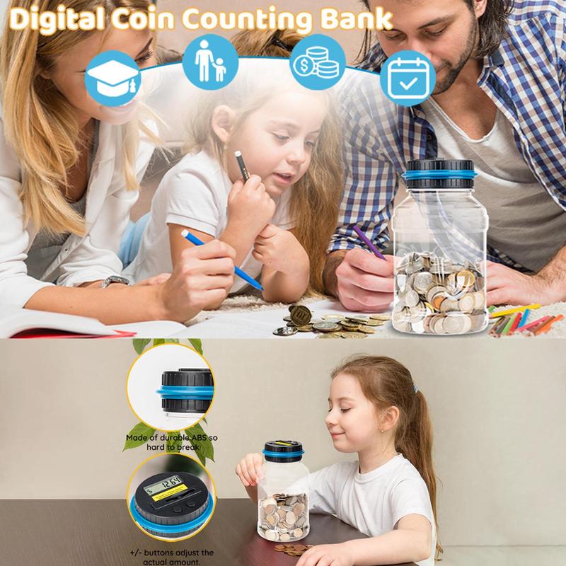 Smart Digital Piggy Banks, Electronic Counting Digital Coin Bank, Transparent Money Saving Jar, Gift Ideas (Battery Required, Battery Not Included)