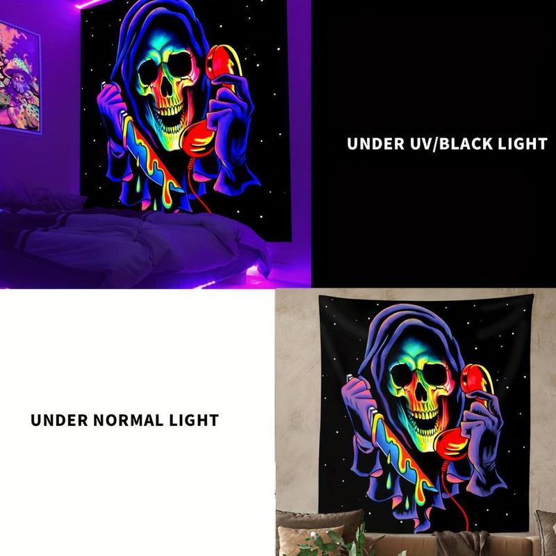 Halloween Decor Skull Pattern Tapestry, Halloween Glow in The Dark Wall Hanging Blanket, Wall Art Decor for Home Living Room Bedroom