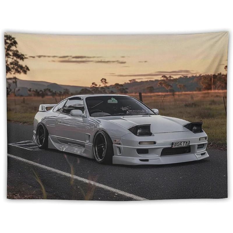 Black Friday Deals-CLiqr Car Tapestry White Jdm Car 240sx Jump Light Classic Wall Hanging Aesthetic Decoration For Bedroom Living Room Wall Art Tapestries 40