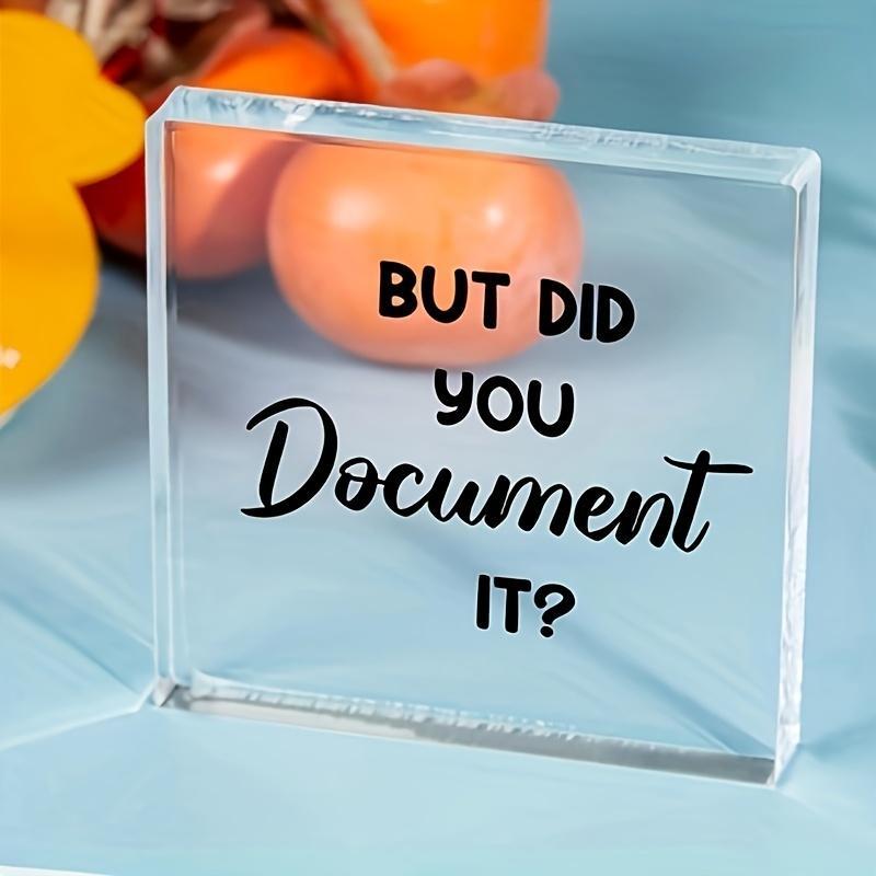 Square Acrylic Ornament, 1 Count Funny Letter Pattern Decorative Ornament, Desk Decoration for Home Office, Gift for Friends, Colleagues and Employees