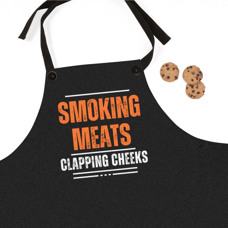 Funny Mens Apron, Smoking Meats Apron, Clapping Cheeks BBQ Apron, Gift for Him, Black Apron Adjustable Adjustable Print