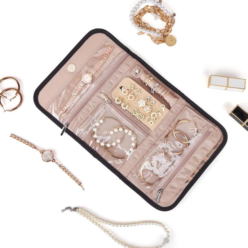 Travel Jewelry Case Organizer, Foldable Jewelry Storage Roll for Earrings, Necklaces, Rings, Bracelets, Brooches