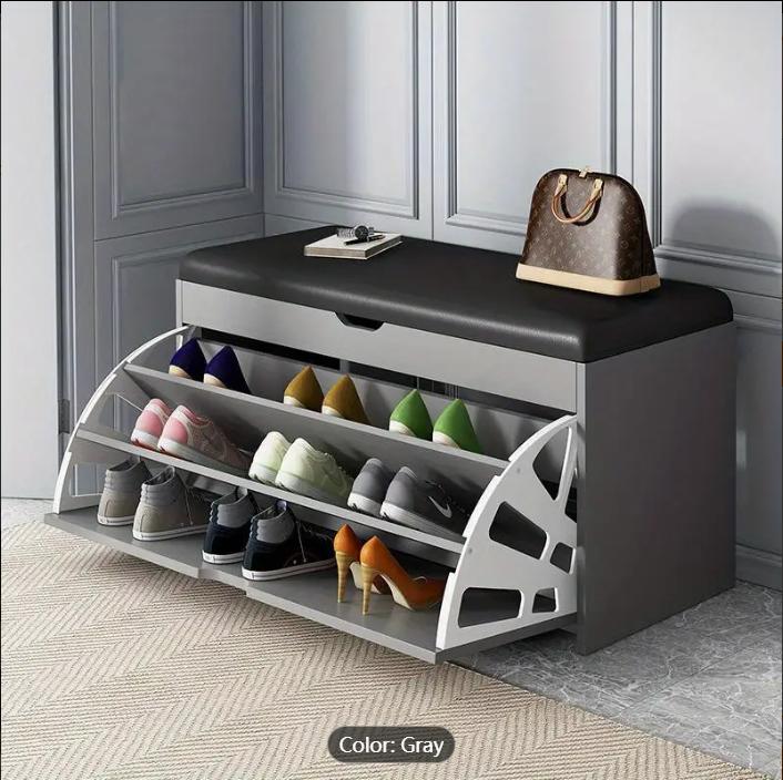 New 3 tiers shoe storage bench with leather cushion seat free standing shoe with various rooms Organiser Racks