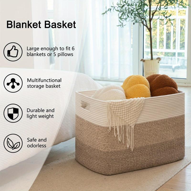 Super Large Blanket Basket, 108L Rectangle Woven Baskets for Storage, Cotton Rope Basket For Living Room, Toy Basket with Handle, Basket for Organizing