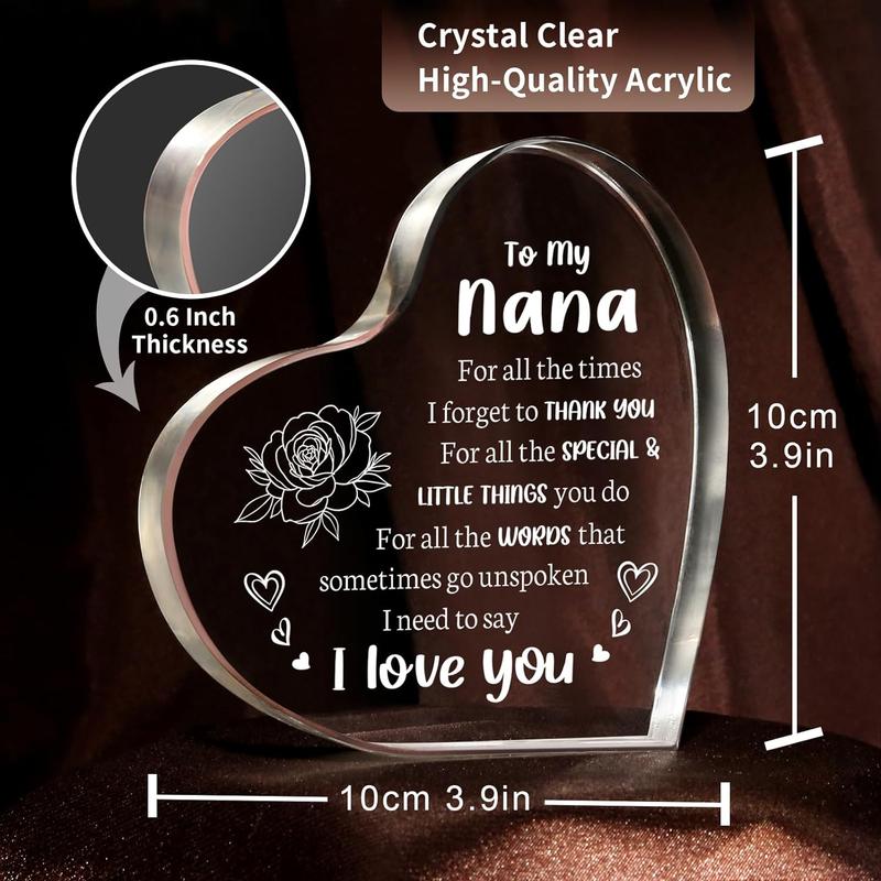 Gifts for Nana, Nana Birthday Gifts from Heart Shaped Acrylic Keepsake 3.9