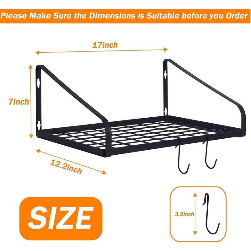 1 2 tiers Pot and Pan Hanger, Wall Mounted Pots and Pan Hanging Rack with 8 Hooks for Kitchen Cookware Utensils 2 DIY Methods Black Steel Hanging Pot Rack, storage holders & racks Organiser Hangable