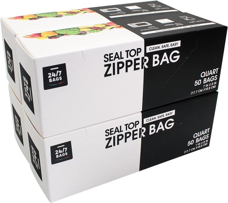 24 7 Bags 2 Gallon Zip Storage Bags - 50 Count, Double Zipper Seal - Organiser