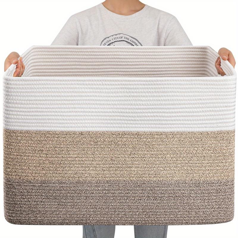 Super Large Blanket Basket, 108L Rectangle Woven Baskets for Storage, Cotton Rope Basket For Living Room, Toy Basket with Handle, Basket for Organizing