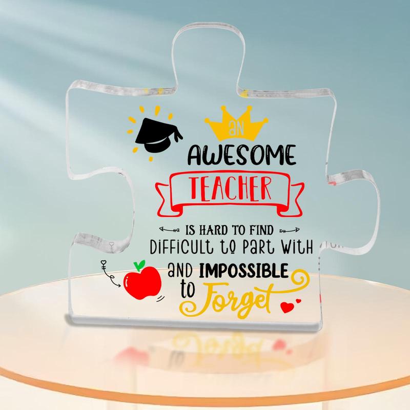 Puzzle Acrylic Plaque, 1 Count Teacher Appreciation Day Themed Desktop Ornament, Office Classroom Desk Decoration, Teachers’ Day Gift for Coach, Teachers’ Day Gift for Tutor, Thanksgiving Gift