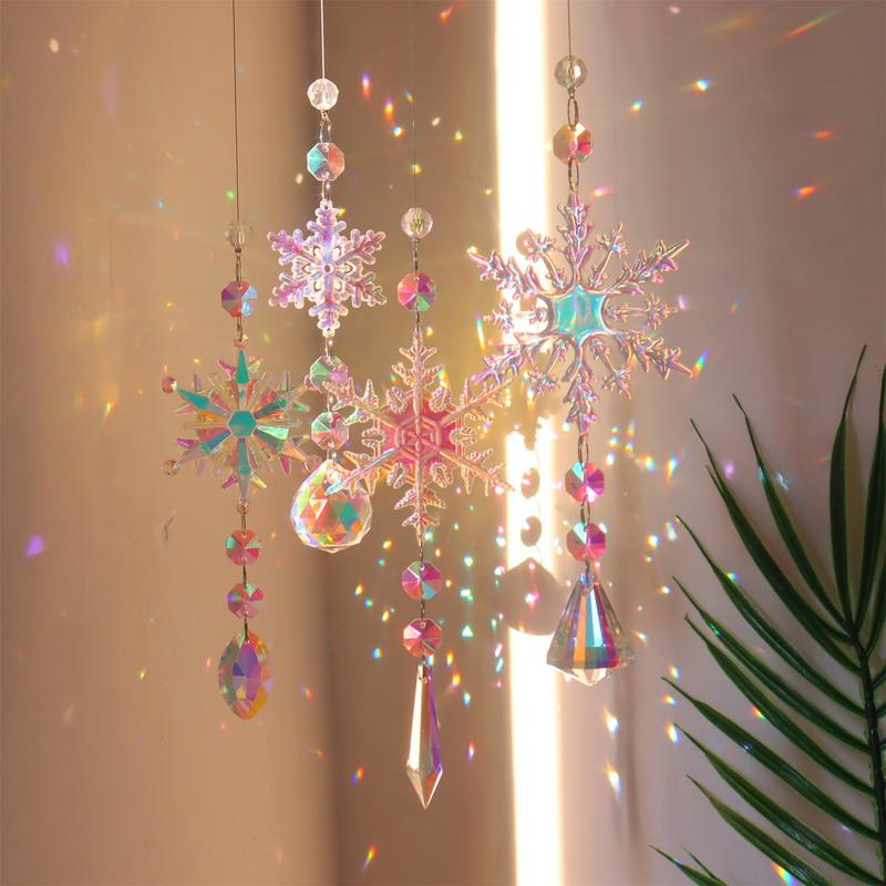 Christmas Themed Hanging Decoration, 4 Counts set Colorful Artificial Crystal Snowflake Design Hanging Ornament, Hanging Decor for Home Party Festival