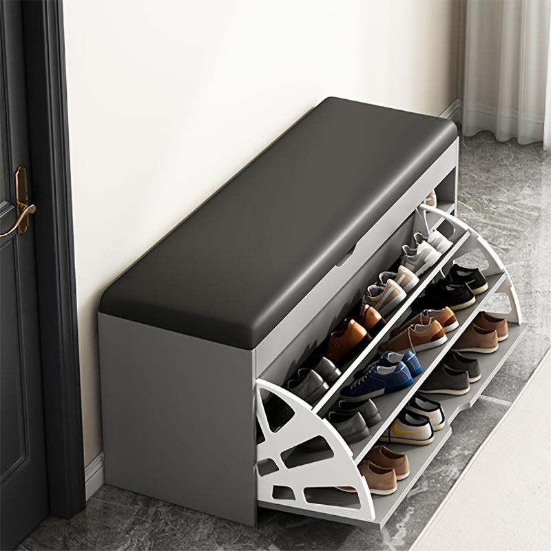 New 3 tiers shoe storage bench with leather cushion seat free standing shoe with various rooms Organiser Racks