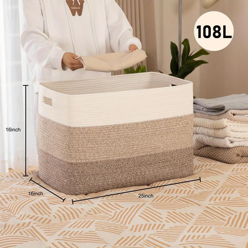 Super Large Blanket Basket, 108L Rectangle Woven Baskets for Storage, Cotton Rope Basket For Living Room, Toy Basket with Handle, Basket for Organizing