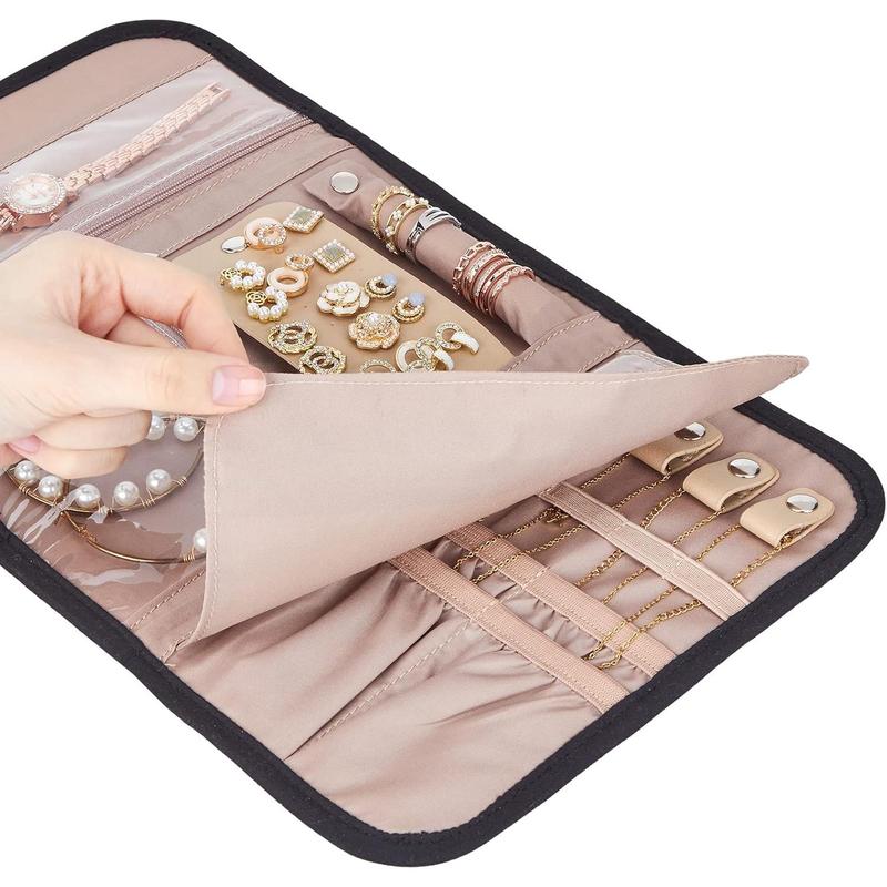 Travel Jewelry Case Organizer, Foldable Jewelry Storage Roll for Earrings, Necklaces, Rings, Bracelets, Brooches