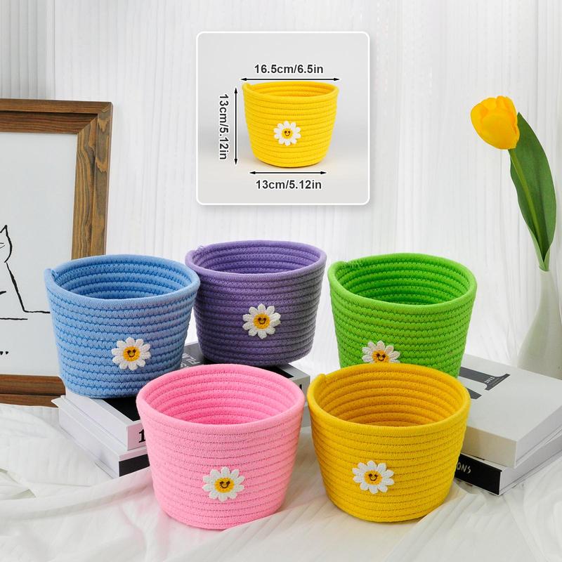 Flower Pattern Storage Basket, 1 5 Counts Cute Knitted Storage Basket, Multifunctional Desktop Storage Organizer for Home Bedroom Living Room