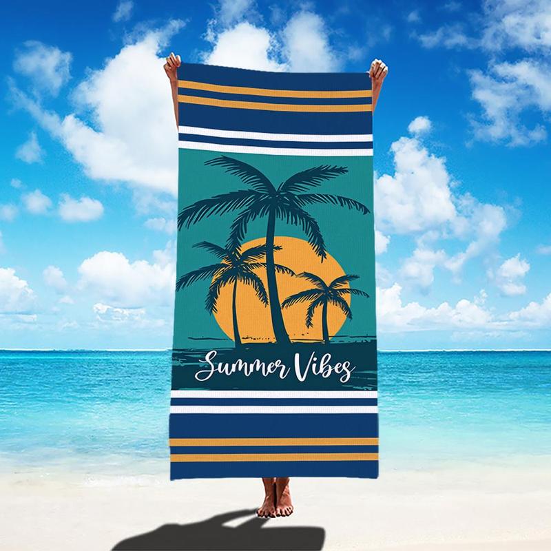 Coconut Tree Print Beach Towel, Beach Blanket, Mat, 1 Count Quick Drying Absorbent Towel, Lightweight Towel for Swimming, Camping and Outdoor Activities, Beach Trip, Travel Essentials, Vacation Sets, Swimsuit for Women 2024, Gifts