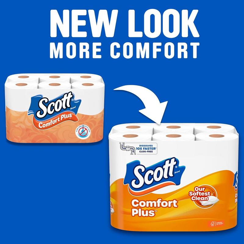 ComfortPlus Toilet Paper, 12 Double Rolls, 231 Sheets per Roll, Septic-Safe, 1-Ply Toilet Tissue Wipes